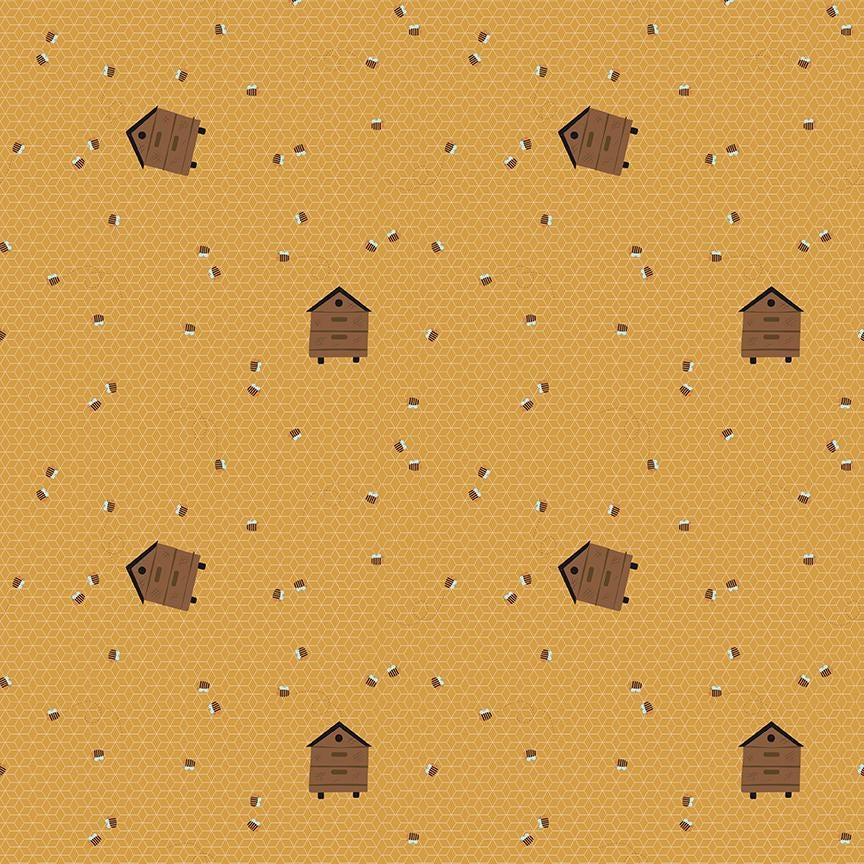 1/2 Yard Country Life Worker Bee, Honey Yellow, Designer Quilting Cotton by Jennifer Long