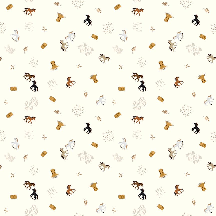 1/2 Yard Country Life Grazing the Hay, Cream, Designer Quilting Cotton by Jennifer Long