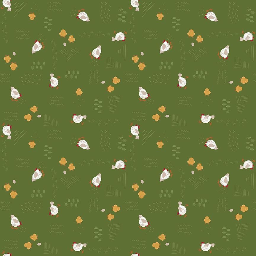 1/2 Yard Country Life Chicken Scratch, Pasture Green, Designer Quilting Cotton by Jennifer Long