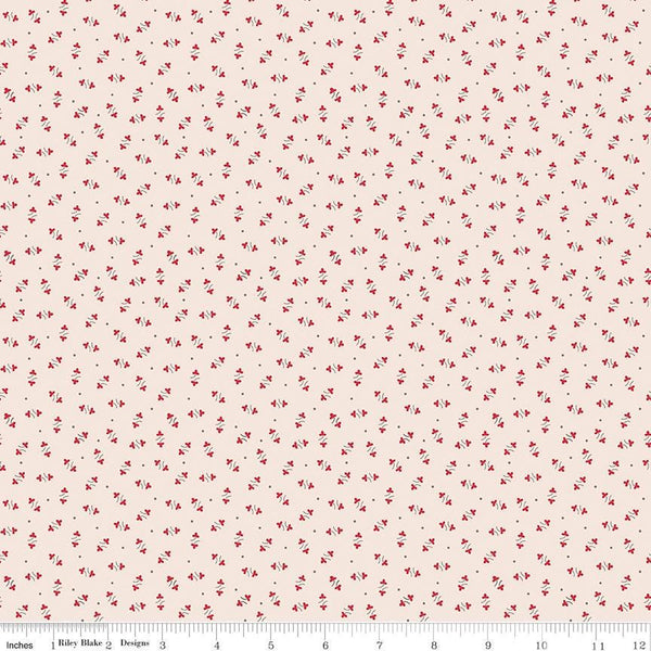 1/2 Yard or Fat Quarter, Off-White Latte Posy, Designer Quilting Cotton, Autumn Collection by Lori Holt for Riley Blake Designs