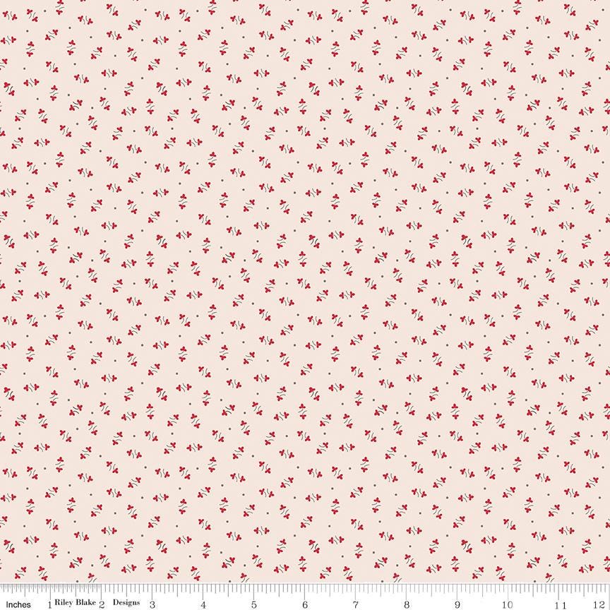1/2 Yard or Fat Quarter, Off-White Latte Posy, Designer Quilting Cotton, Autumn Collection by Lori Holt for Riley Blake Designs