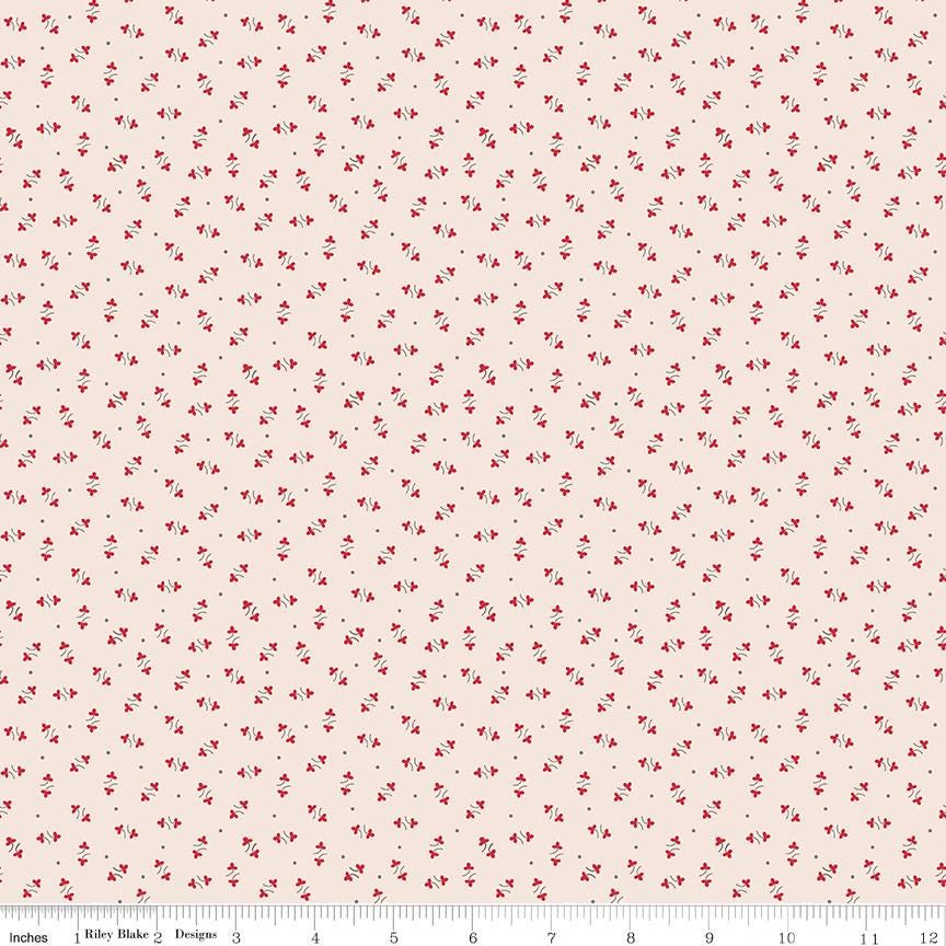 1/2 Yard or Fat Quarter, Off-White Latte Posy, Designer Quilting Cotton, Autumn Collection by Lori Holt for Riley Blake Designs