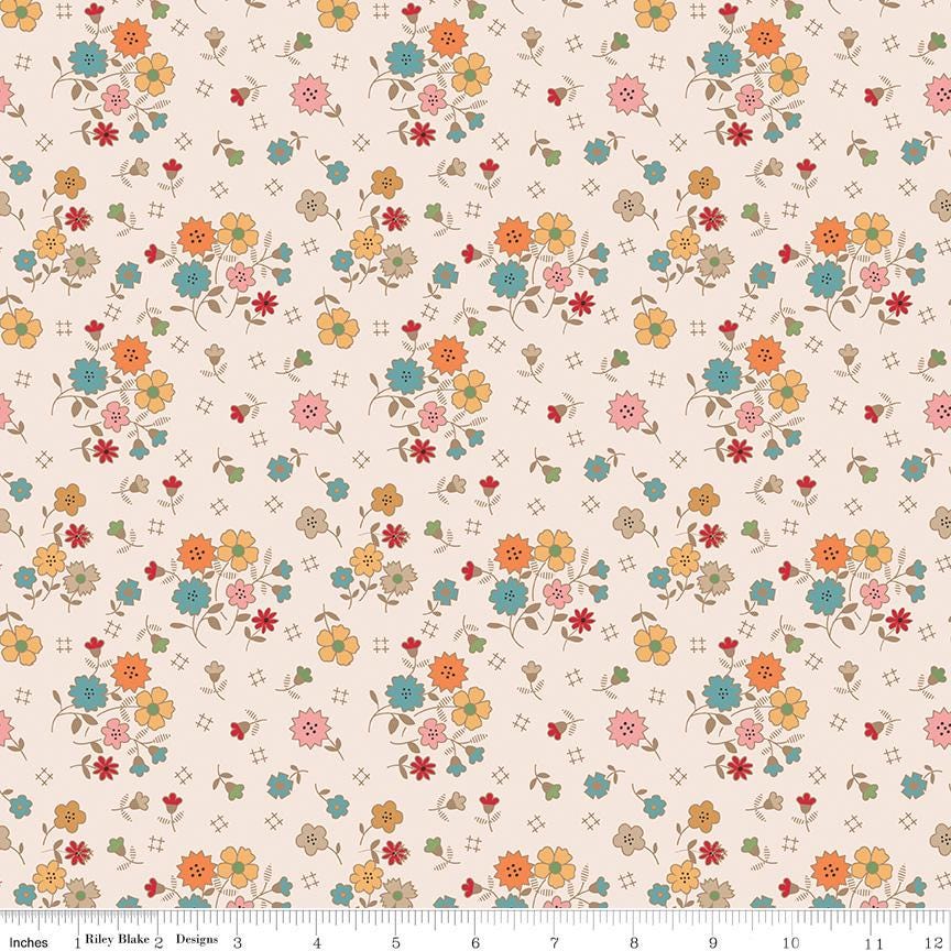 Fat Quarter Autumn Latte Floral Designer Quilting Cotton, Autumn Collection by Lori Holt for Riley Blake Designs