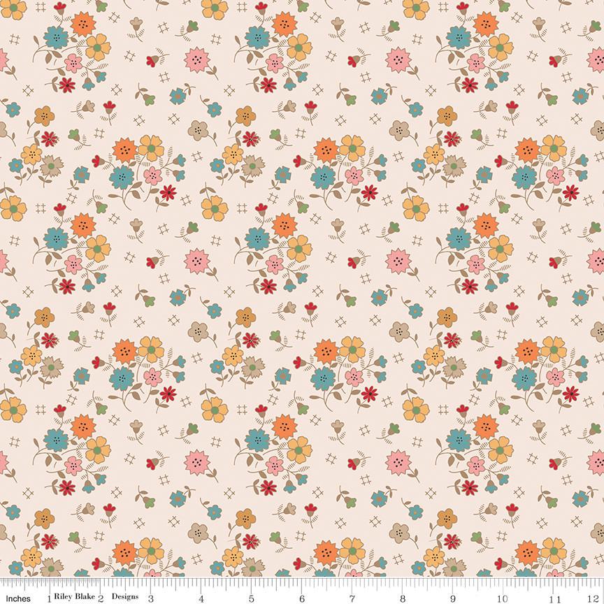 Fat Quarter Autumn Latte Floral Designer Quilting Cotton, Autumn Collection by Lori Holt for Riley Blake Designs