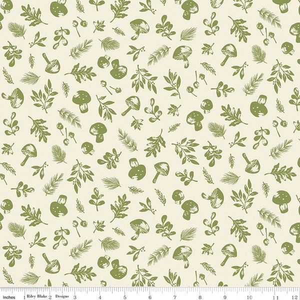 Clearance - 1/2 Yard Flat Fold - Yuletide Forest Woodland Cream Quilting Cotton by the Yard by Katherine Lenius for Riley Blake Designs