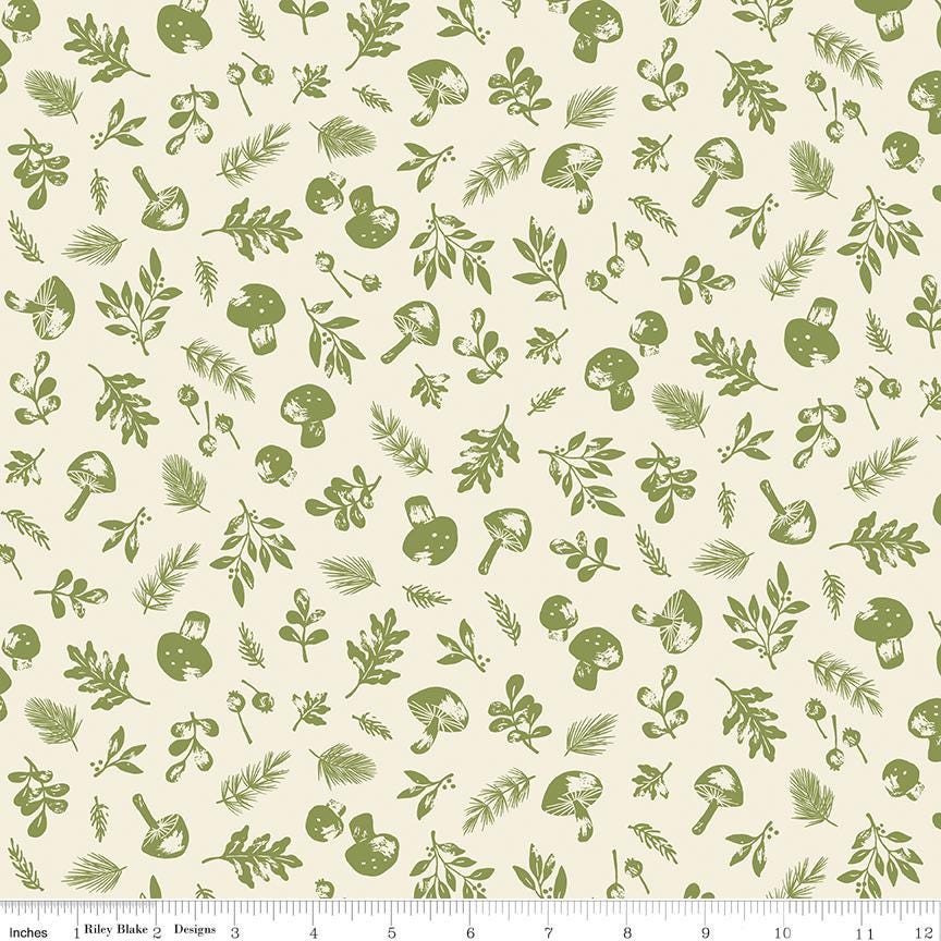 Clearance - 1/2 Yard Flat Fold - Yuletide Forest Woodland Cream Quilting Cotton by the Yard by Katherine Lenius for Riley Blake Designs
