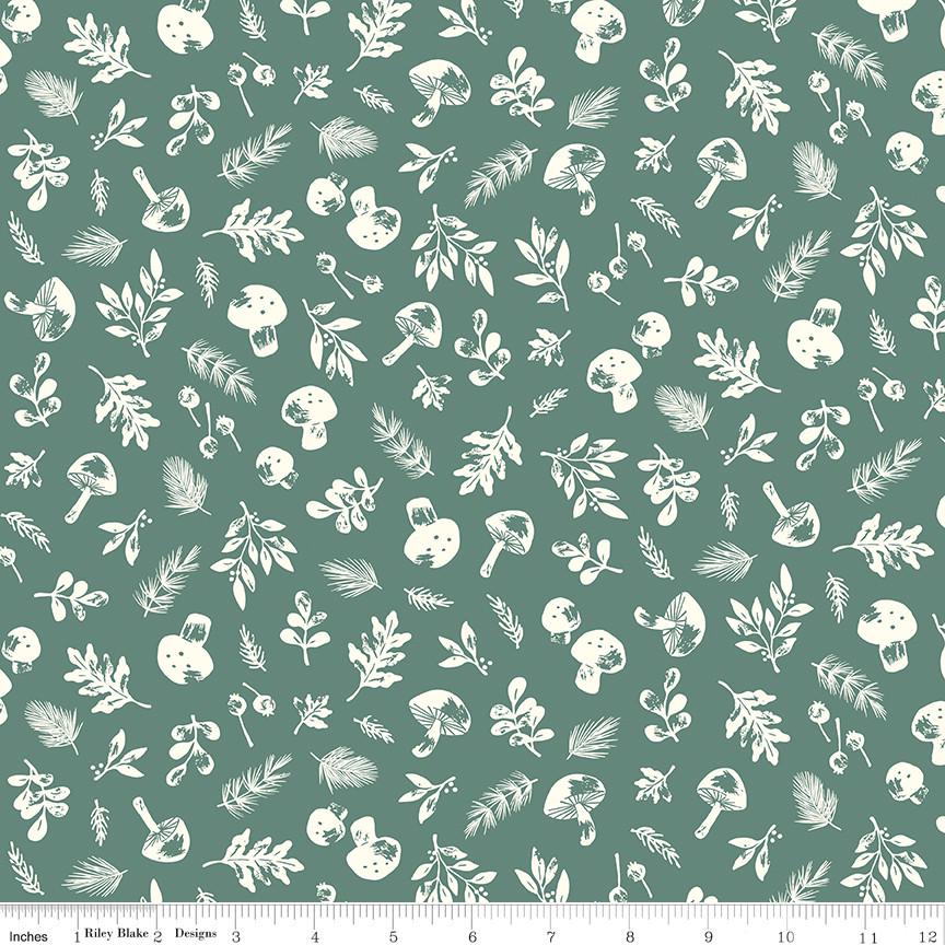 Clearance - 1/2 Yard Flat Fold - Yuletide Forest Woodland Sage Quilting Cotton by the Yard by Katherine Lenius for Riley Blake Designs