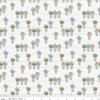 Clearance - 1/2 Yard Cuts, Farmhouse Summer Flower Pots, Off White, Designer Quilting Cotton by Echo Park Paper Co.