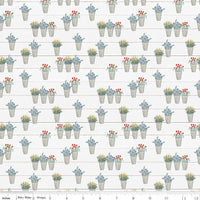 Clearance - 1/2 Yard Cuts, Farmhouse Summer Flower Pots, Off White, Designer Quilting Cotton by Echo Park Paper Co.