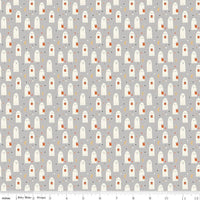 1/2 Yard Flat Fold - Gray Hey Bootiful Sheet Ghosts Designer Quilting Cotton