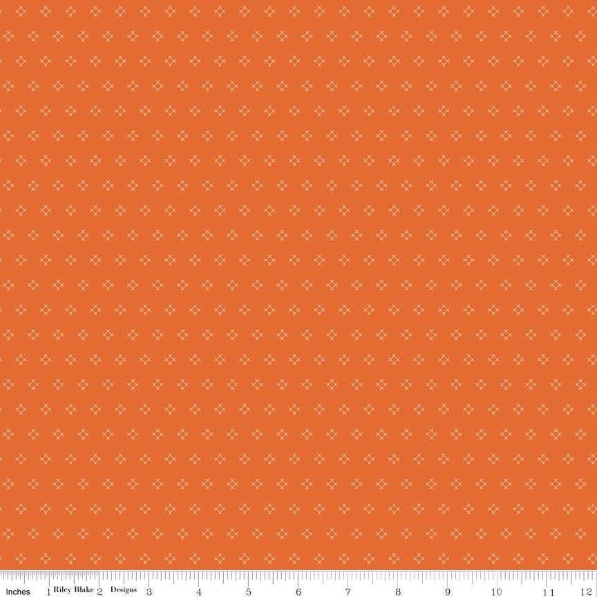 Fat Quarter, Autumn Orange Stitch Designer Quilting Cotton, Autumn Collection by Lori Holt for Riley Blake Designs