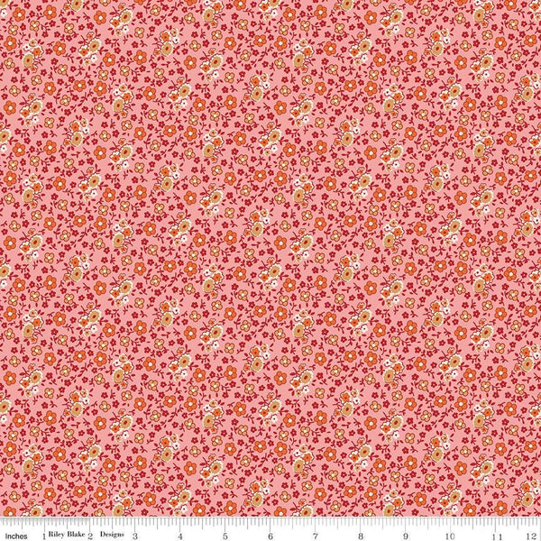 Fat Quarter, Coral Red Bouquet Designer Quilting Cotton, Autumn Collection by Lori Holt for Riley Blake Designs