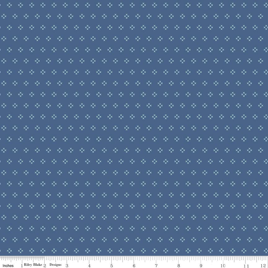 1/2 Yard or Fat Quarter Denim Blue Stitch Designer Quilting Cotton, Autumn Collection by Lori Holt for Riley Blake Designs
