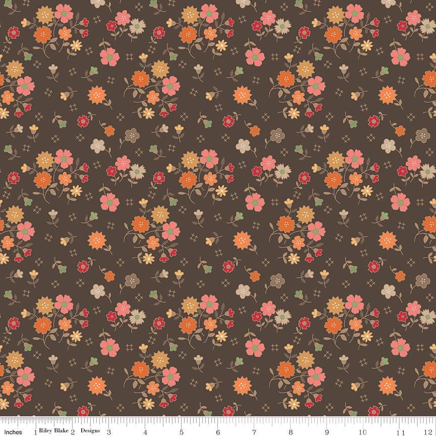Fat Quarter Raisin Brown Floral Designer Quilting Cotton, Autumn Collection by Lori Holt for Riley Blake Designs