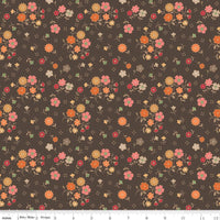 Fat Quarter Raisin Brown Floral Designer Quilting Cotton, Autumn Collection by Lori Holt for Riley Blake Designs