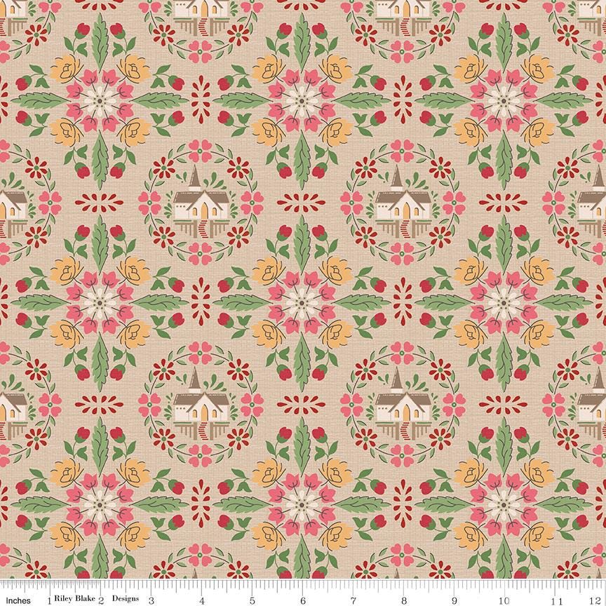 Tea Dye Chapel 1/2 Yard, Lori Holt Hometown Holiday Collection Designer Quilting Cotton by Riley Blake Designs