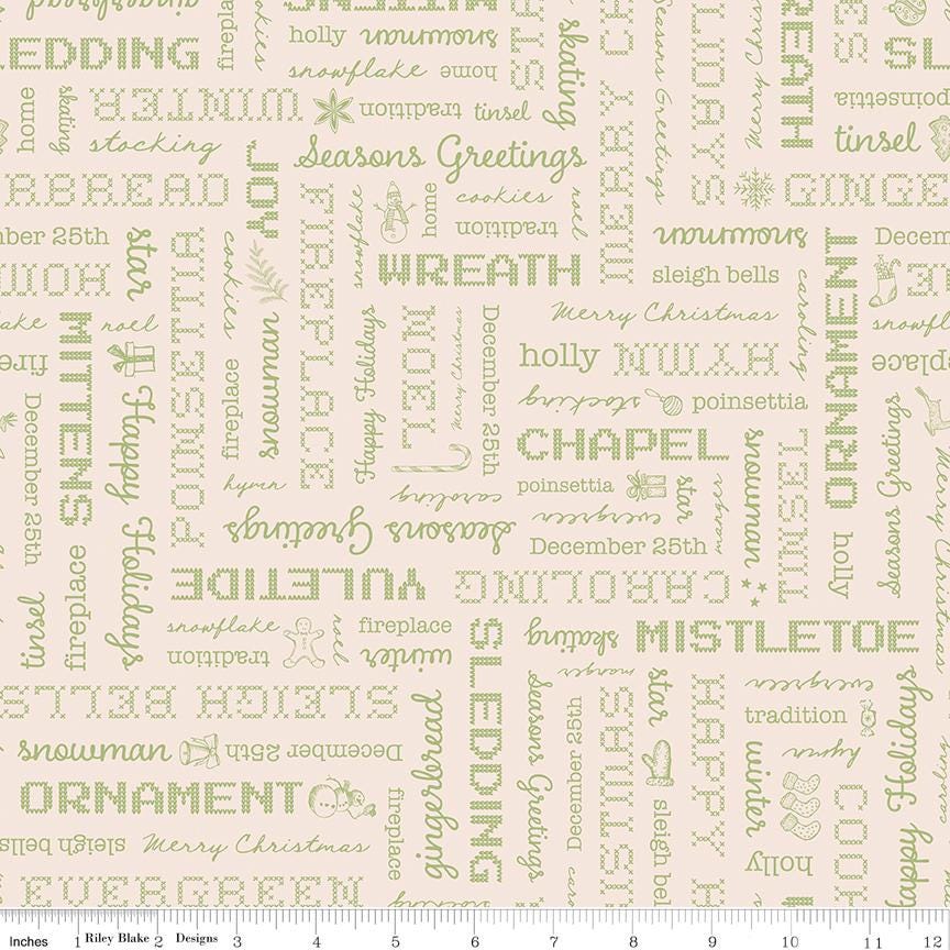 Latte Words 1/2 Yard, Lori Holt Hometown Holiday Collection Designer Quilting Cotton by Riley Blake Designs