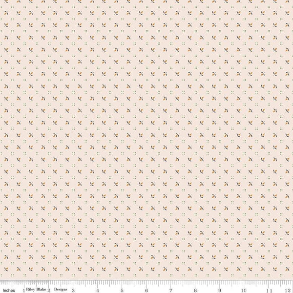 Latte Flowerbud 1/2 Yard, Lori Holt Hometown Holiday Collection Designer Quilting Cotton by Riley Blake Designs