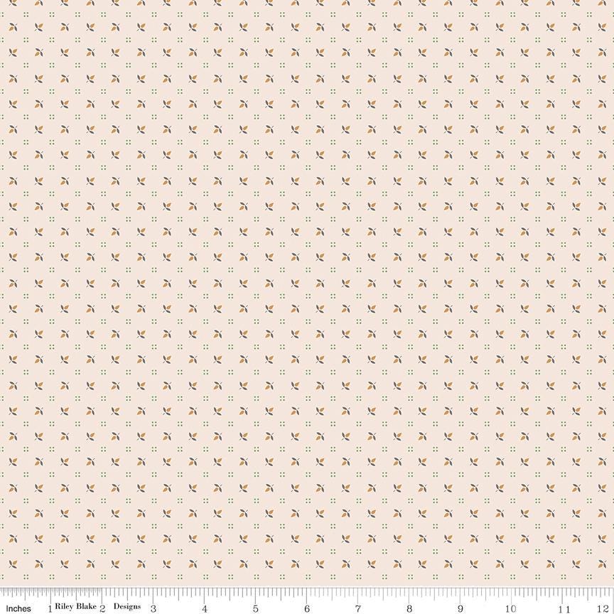 Latte Flowerbud 1/2 Yard, Lori Holt Hometown Holiday Collection Designer Quilting Cotton by Riley Blake Designs