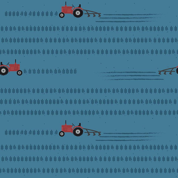 1/2 Yard Country Working in the Field, Denim Blue, Designer Quilting Cotton by Jennifer Long