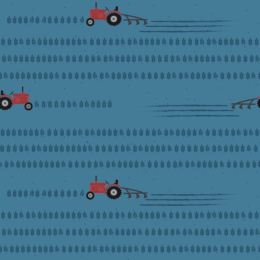 1/2 Yard Country Working in the Field, Denim Blue, Designer Quilting Cotton by Jennifer Long