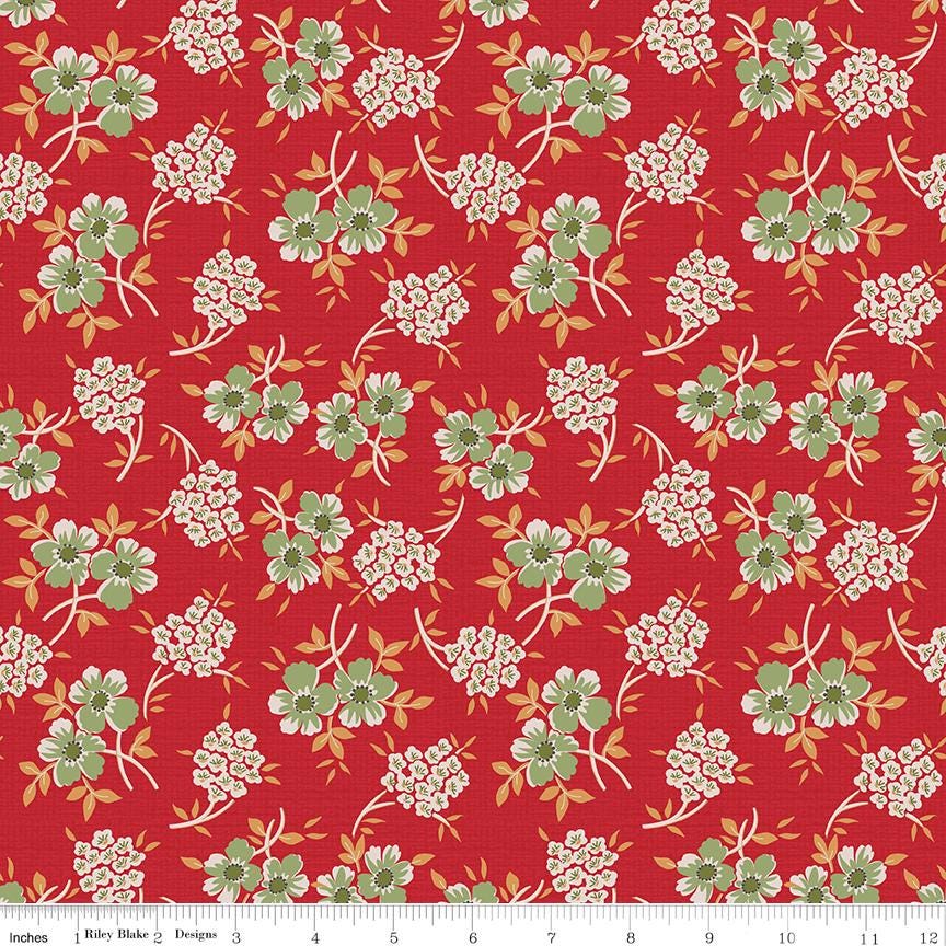 Floral Schoolhouse 1/2 Yard, Lori Holt Hometown Holiday Collection Designer Quilting Cotton by Riley Blake Designs