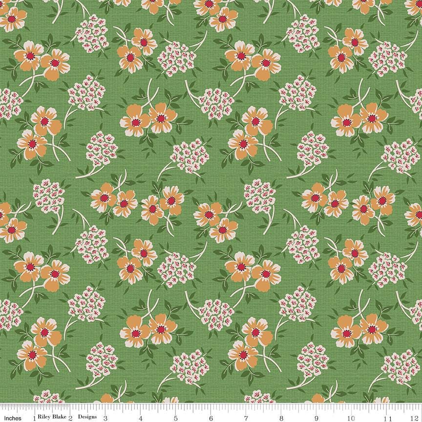 Floral Basil 1/2 Yard, Lori Holt Hometown Holiday Collection Designer Quilting Cotton by Riley Blake Designs