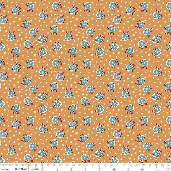 Cider Starflower 1/2 Yard, Lori Holt Hometown Holiday Collection Designer Quilting Cotton by Riley Blake Designs