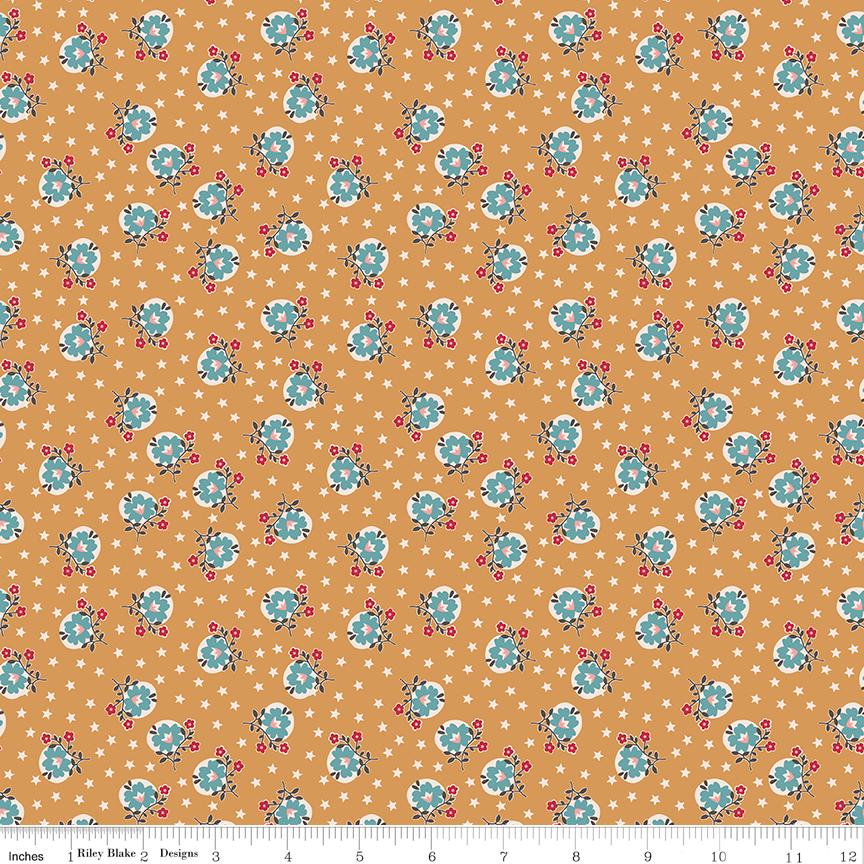 Cider Starflower 1/2 Yard, Lori Holt Hometown Holiday Collection Designer Quilting Cotton by Riley Blake Designs
