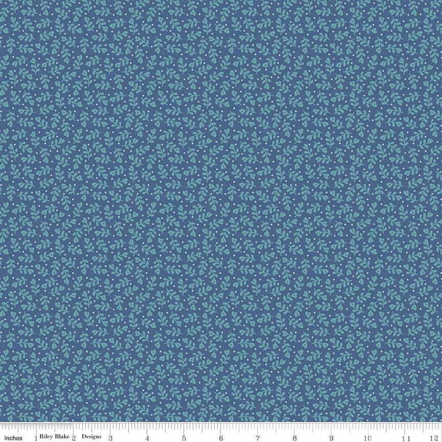 Denim Mistletoe 1/2 Yard, Lori Holt Hometown Holiday Collection Designer Quilting Cotton by Riley Blake Designs