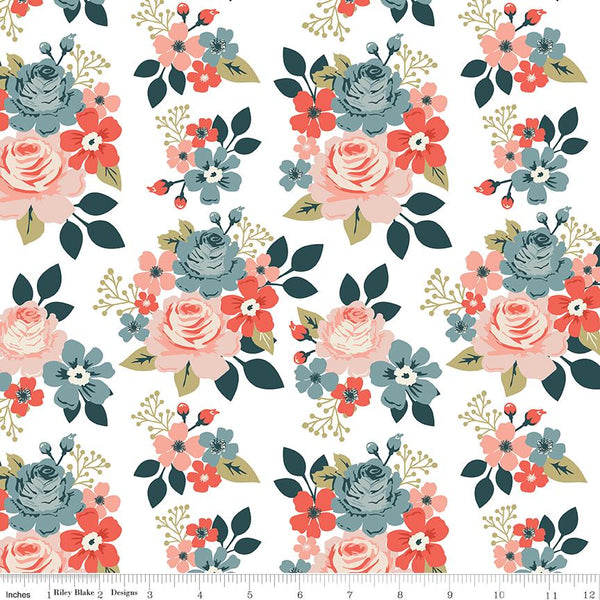 1/2 Yard, Vintage Charm Main White, Designer Quilting Cotton by Dani Mogstad from Riley Blake Designs