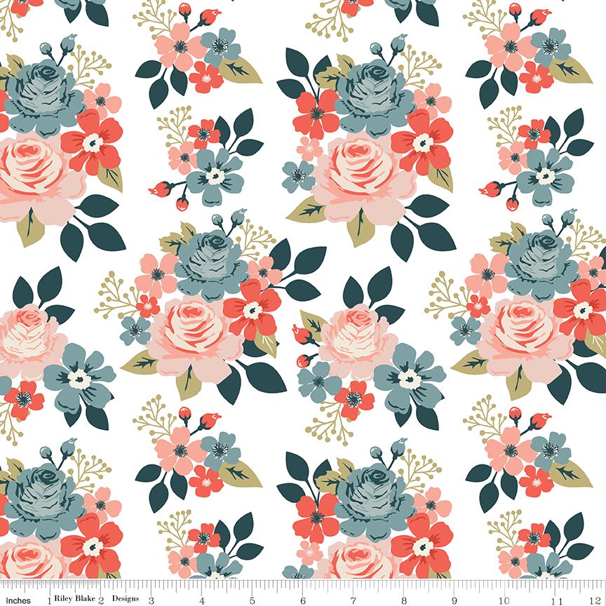 1/2 Yard, Vintage Charm Main White, Designer Quilting Cotton by Dani Mogstad from Riley Blake Designs
