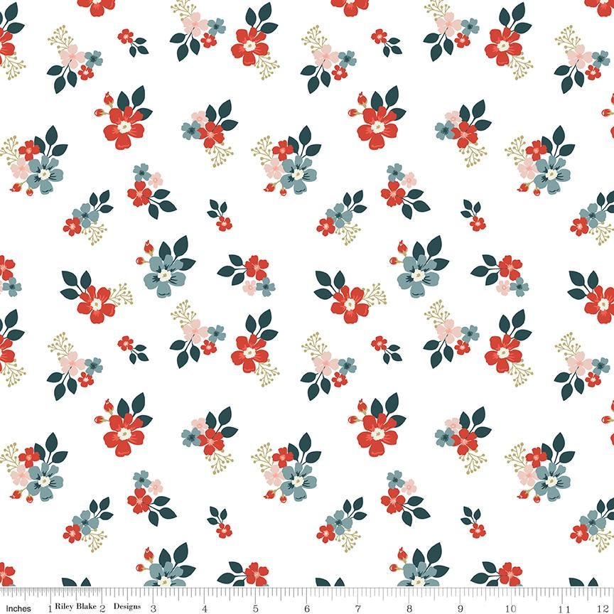 1/2 Yard, Vintage Charm Floral White, Designer Quilting Cotton by Dani Mogstad from Riley Blake Designs
