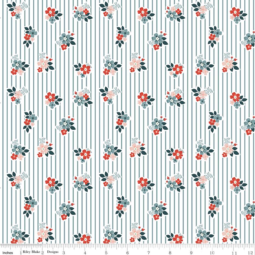 1/2 Yard, Vintage Charm Floral Stripes Stone, Designer Quilting Cotton by Dani Mogstad from Riley Blake Designs