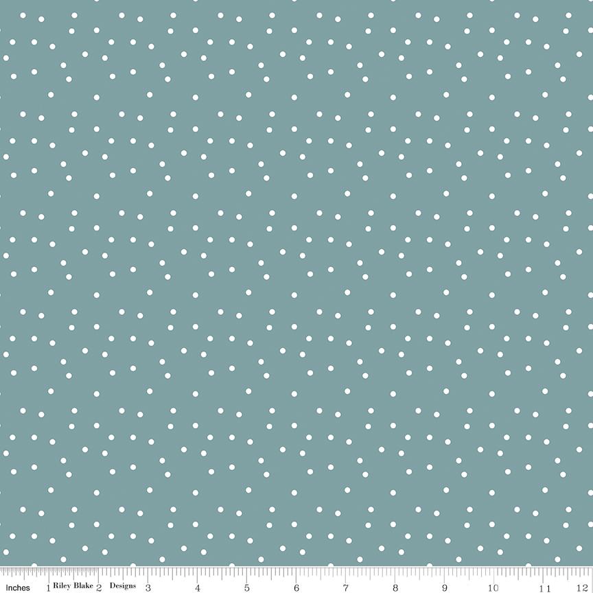 1/2 Yard, Vintage Charm Dots Stone Blue, Designer Quilting Cotton by Dani Mogstad from Riley Blake Designs