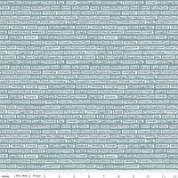 1/2 Yard, Vintage Charm Words Stone Blue, Designer Quilting Cotton by Dani Mogstad from Riley Blake Designs