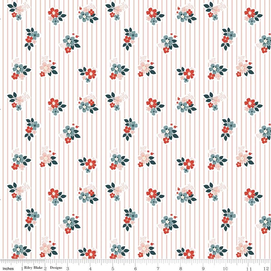 1/2 Yard, Vintage Charm Floral Stripes Blush, Designer Quilting Cotton by Dani Mogstad from Riley Blake Designs