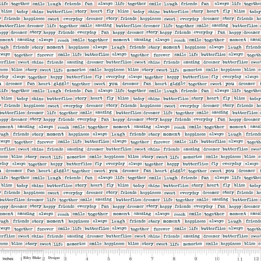 1/2 Yard, Vintage Charm Words Blush Pink, Designer Quilting Cotton by Dani Mogstad from Riley Blake Designs