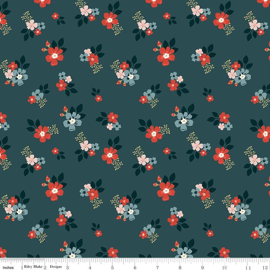 1/2 Yard, Vintage Charm Floral Midnight, Designer Quilting Cotton by Dani Mogstad from Riley Blake Designs