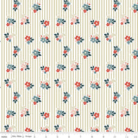 1/2 Yard, Vintage Charm Floral Stripes Pea, Designer Quilting Cotton by Dani Mogstad from Riley Blake Designs
