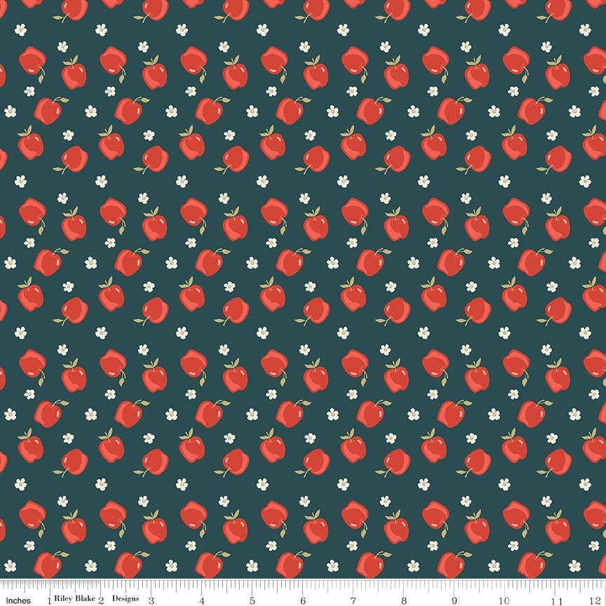 1/2 Yard, Vintage Charm Apples Midnight, Designer Quilting Cotton by Dani Mogstad from Riley Blake Designs