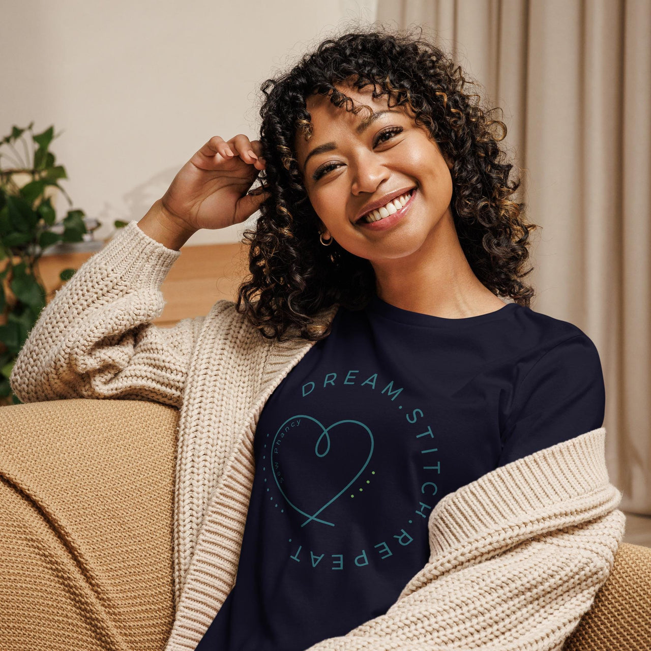 Women's Sewing and Quilting Themed T-Shirt, Blue on Color